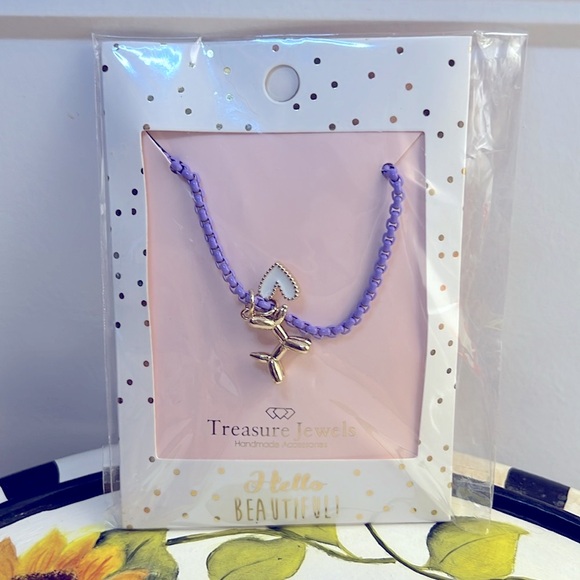 Treasured Jewels Purple Balloon Dog Heart Charm Necklace - Picture 3 of 5